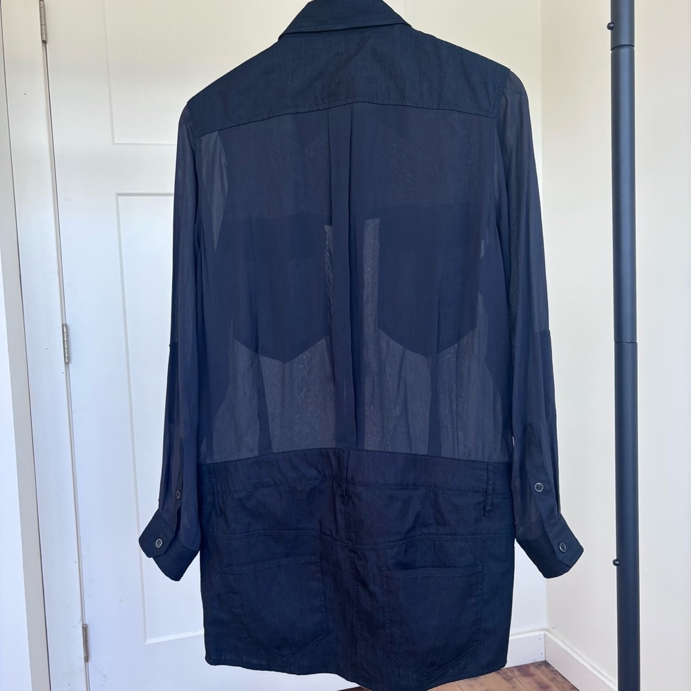 Isabel Marant navy sheer panel Mini utility shirt Dress Sz 40 / 8 - Picture 12 of 16